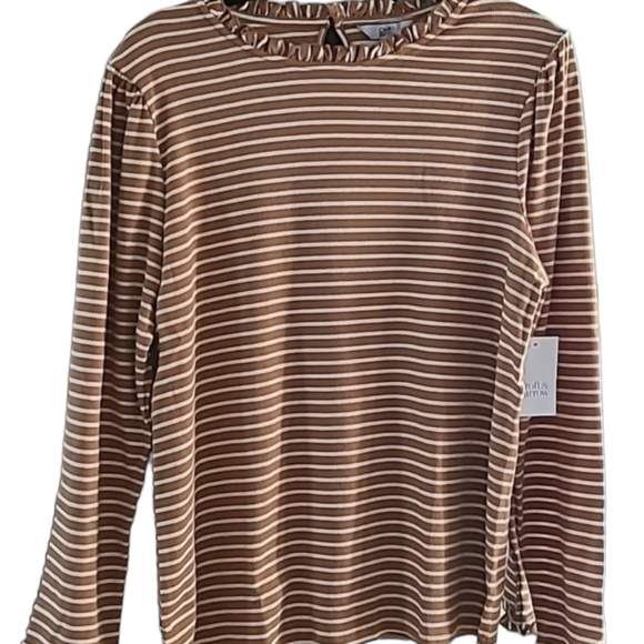 CROFT & BARROW WOMENS BROWN AND WHITE PLUS SIZE STRIPED LONG SLEEVE TOP SIZE XXL - Picture 2 of 12